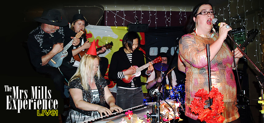 The Mrs Mills Experience, a London based tribute band Mrs Gladys Mills, pianist extraordinaire